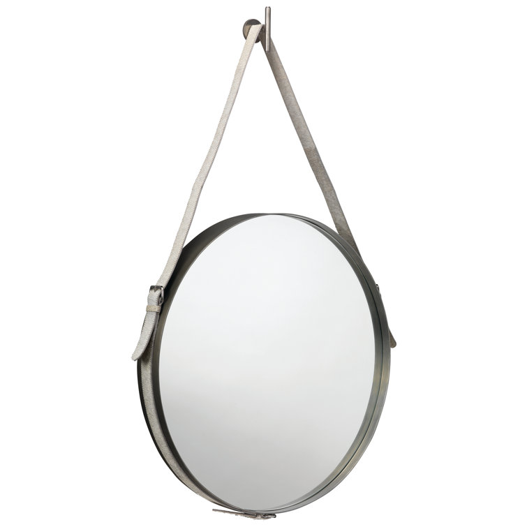 Jamie Young Company Large Round Mirror in Antique Silver & Grey Hide